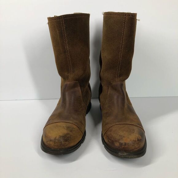 Sorel Major Pull On Boots Tan Brown Leather Mid Calf Buckle Moto 6.5 Nl2166-242 - Picture 3 of 12